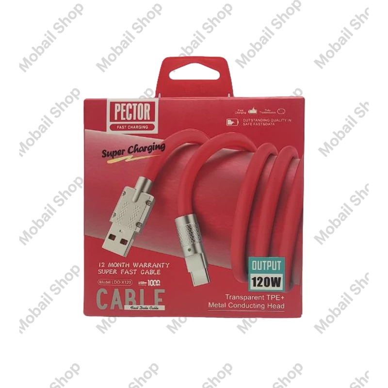 کابل شارژر تایپ سی pector مدل x120 سیلیکونی فست شارژ